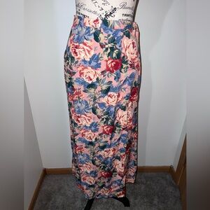 90s Vintage Crazy Horse Floral Pink Maxi Skirt/Rayon/Size 12